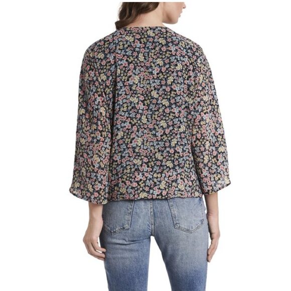 Vince Camuto Floral Tie 3/4 Sleeve Crew Neck Blouse - Picture 4 of 10